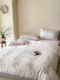 Popxstar  Flowers Embroidery Luxury Bedding Set 600TC Lyocell Bamboo Fiber Soft Silky Duvet Cover Flat/Fitted Bed Sheet Pillowcases 4Pcs