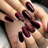 Popxstar 24pcs Mid-length Ballet Full Cover Nail Square Head Purple Gradient Press on False Nails Art Shiny Star Simple Design Fake Nail