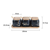 Popxstar  Creative Nordic Style Marble Pattern Ceramic Kitchen Seasoning Tank Set Wooden Cover Salt Shaker Spice Jar Kitchen Accessories