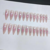 Popxstar  24Pcs Blush Pink Fake Nails with Silver Flame Designs Long Stiletto Press On Nails Spicy Girls Halloween Party Charm Manicure