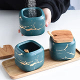 Popxstar  Creative Nordic Style Marble Pattern Ceramic Kitchen Seasoning Tank Set Wooden Cover Salt Shaker Spice Jar Kitchen Accessories
