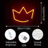 Popxstar  Crown LED Neon Light Sign Decoration, Minimalist Art Neon Light Ornament, Suitable for Parties, Birthdays, Rooms, Bar Decoration