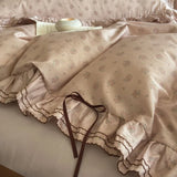 Popxstar  100% Cotton Pastoral Floral Print Ruffles Bow Princess Bedding Set Queen King Duvet Cover Set Bed Sheet/Fitted Sheet Pillowcases