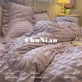popxstar INS Girl Blue Bedding Sets Solid Color Seersucker Ruffles Lace  Kawaii Soft Sheet Woman Duvet Cover Pillow Covers Quilt Cover