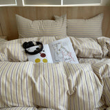 Popxstar  Ins Nordic Bedding Set Striped Pure Cotton Duvet Cover Set Skin-Friendly Single Twin Full Queen Size Flat & Fitted Sheets Set