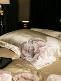 Popxstar  High Precision Damask Egyptian Cotton Flowers Embroidery Luxury Bedding Set Duvet Cover Flat/Fitted Bed Sheet Pillowcasess 4Pcs