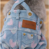 Small Dog Denim Overalls With Cute Heart Print Pet Clothes For Teddy Bichon Shih Tzu Lightweight Daily Wear