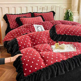 French Winter Thickened Milk Fleece 4pcs Bedding Sets Flower Warm Quilt Cover Bedspread for Women Bedroom