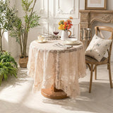 Embroidered Lace Table Cloth French Artistic Ruffled Table Cover Elegant Hollowed Out Home Anti-Slip Linen Decorative Tablecloth