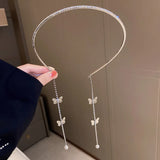 Popxstar Butterfly Hairbands for Women Rhinestone Crystal Long Tassel Chain Headband Simulated Pearl Headwear Hair Accessories