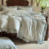 Popxstar  100% Cotton Pastoral Floral Print Ruffles Bow Princess Bedding Set Queen King Duvet Cover Set Bed Sheet/Fitted Sheet Pillowcases