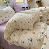 Popxstar  Cartoon Bedding Set Ins Korean Towel Embroidery Bed Linen Flat Sheets Set 2 Pillowcases Twin Double Queen Size Duvet Cover Set