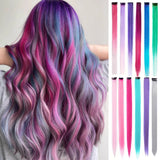 Popxstar 6pcs/pack Colored Party Highlights Clip in Hair Extensions for Girls 22 inches Multi-colors Straight Hair Synthetic Hairpieces