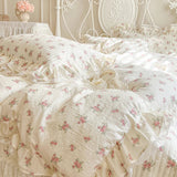 Popxstar  Floral Lace Ruffles 100% Cotton Double Yarn Soft Bedding Set Duvet Cover Quilted Bedspread Bed Skirt Bed Sheet Set Pillowcases