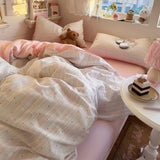 Popxstar  Class A simple high-end three-layer yarn bedding four-piece set, bed sheet quilt cover, dormitory three-piece set