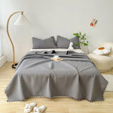 Popxstar INS Style White Ball Edge Quilted Quilt Blanket Bedspread Washed Solid Color Korean Princess Style Summer Thin Quilt 1/3Pc