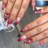 Popxstar 24pcs White Flower Fake Nail Tips Ins Yellow Pink Blush False Nails Wearable Full Cover European Almond Shaped Press on Nails