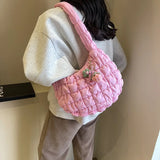 popxstar Women's Bag Korean Version Sweet Girly Style Shoulder Bag Fashion Casual Bubble Dumpling Bag Fold Cloud Bag Fashion Exquisite