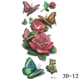 Popxstar 1pcs 3D Butterfly Tattoos Stickers Rose Flower Girls Women Body Art Water Transfer Temporary Tattoo Sticker Arm Wrist Fake Tatoo