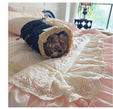 Popxstar  Rose Embossing Quilted Duvet Cover Set Vintage Lace Ruffles Pure Cotton Bedding Set Bed Sheet/Bed Skirt/Fitted Sheet Pillowcases