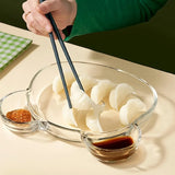 Popxstar  Glass Divided Serving Plate with Sauce Compartment Shell Design for Dumplings Desserts Seafood Sharing Dish Microwave Safe Gift