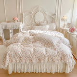 Popxstar  Floral Lace Ruffles 100% Cotton Double Yarn Soft Bedding Set Duvet Cover Quilted Bedspread Bed Skirt Bed Sheet Set Pillowcases