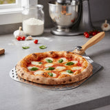 Folding Wood Handle Perforated Pizza Spatula Hollow Design Detachable Bread Paddle Aluminum Cake Transfer Shovel Restaurant