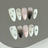 Popxstar  10Pcs Y2K Girls Handmade Press On Nails Alloy Star Designs Long Almond Fake Nails Full Cover Stick-on Nails Art for Women