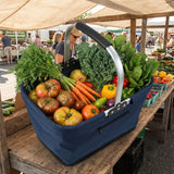 26 L Grocery Shopping Basket Aluminum Frame Oxford Cloth Shopping Bag Basket Handheld with Zippered Side Pockets