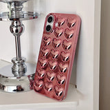 Popxstar  Plating Rose Gold 3D Love Heart Glossy Back Cover Case For iPhone 17 Pro Max Air 15 14 13 12 11 16 Plus Soft TPU Shell