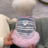 Cute Stripe Puppy Tutu Skirt Airy Mesh Ruffle Hem Sleeveless Dress For XS-XL Tiny Dogs Daily Photo Party Costume