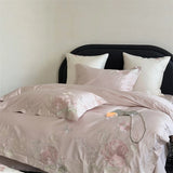 Popxstar  Premium 600TC Egyptian Cotton Luxury Flowers Butterfly Embroidery Pink Bedding Set Duvet Cover Flat/Fitted Sheet Pillowcase 4Pcs