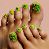 Popxstar  24pcs Square Fake Toenails Art Datachable Fashion Colorful Stripe False Nail Tips with Shiny Powder Design Short Press on Nails