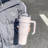 Large-capacity Water Cup, Autumn and Winter Insulated Cup, Men's Simple Office Straw Cup, Women's 304 Stainless Steel Ice Cup