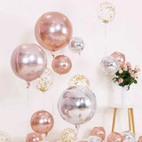 Popxstar 3pcs 4D Round Balloons Metallic Rose Gold Silver Foil Balloons Party Decorations for Birthday Wedding Gender Reveal Photo Props