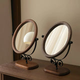 Popxstar  Retro Bedroom Desktop Mirror Solid Wood Makeup Mirror Home Desktop Chinese Style Rotatable Vanity Mirror Room Decoration