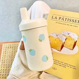 Kawaii Strawberry Thermos Bottle Stainless Steel Vacuum Insulated Straw Cup Cute Girls Outdoor Ice Coffee Drinking Water Cup