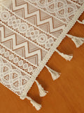 PopxstarBeige Table Runner Lace Cotton Blended Fabric with Tassel For Coffee Table Decor Wedding Decoration