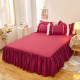 Popxstar Korean Lace Ruffled Bed Skirt 1pc Bedroom Bed Cover Bed Skirt Non-slip Mattress Cover Bedsheet Bedspread Solid Color Bed Decor