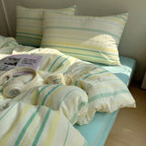 Popxstar  Nordic Bedding Set Pure Cotton Striped Duvet Cover Set Soft Flat Sheet Single Queen Size Double Bed Sheet Set For Bedroom Decor