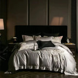 Popxstar  High Precision Damask Egyptian Cotton Flowers Embroidery Luxury Bedding Set Duvet Cover Flat/Fitted Bed Sheet Pillowcasess 4Pcs