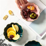 Popxstar  Green Ceramic Tableware Salad Bowl with Gold Edge Flower Shape Plate Chinaware Creative Dim Sum Dishes Steak Western Food Flavor