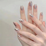 Popxstar  10PCS Metal Handmade Press on Nails Acrylic Magic Full Cover Fake Nails Reusable Adhesive Silver Artificial Cool Manicure Art
