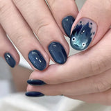 Popxstar 24pcs Romantic Y2k Star Press On Nails Gradient Blue French Style Gold Moon Designs Fake Nail Sweet Almond False Nails For Women