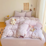 Popxstar  Class bed new cream wind solid color bed sheet four-piece set student quilt cover four-piece set household
