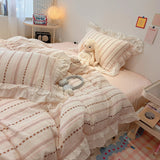 Korean Princess Style Bedding Sets Grand Jacquard Quilt Cover Bedclothes Decor Woman Girls Bedroom Duvet Cover 4pcs