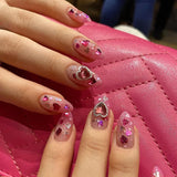 Popxstar Blush Pink False Nails Bowknot Diamond Pearl 3D Design Press on Nail Tips with Harmless Smooth Edge Nails Woman DIY Fake Nails