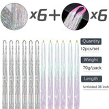 Popxstar Tinsel Hair Extension 12pcs Glitter Sparkling Shinny Fairy Hair Accessories for Women and Girls for Christmas New Year Halloween