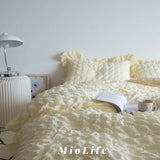 popxstar INS Girl Blue Bedding Sets Solid Color Seersucker Ruffles Lace  Kawaii Soft Sheet Woman Duvet Cover Pillow Covers Quilt Cover