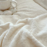 Popxstar  Romantic Lace Ruffles Princess Style Bedding Set Carved Velvet Warm Winter Duvet Cover Flat/Fitted Bed Sheet Pillowcases 4Pcs